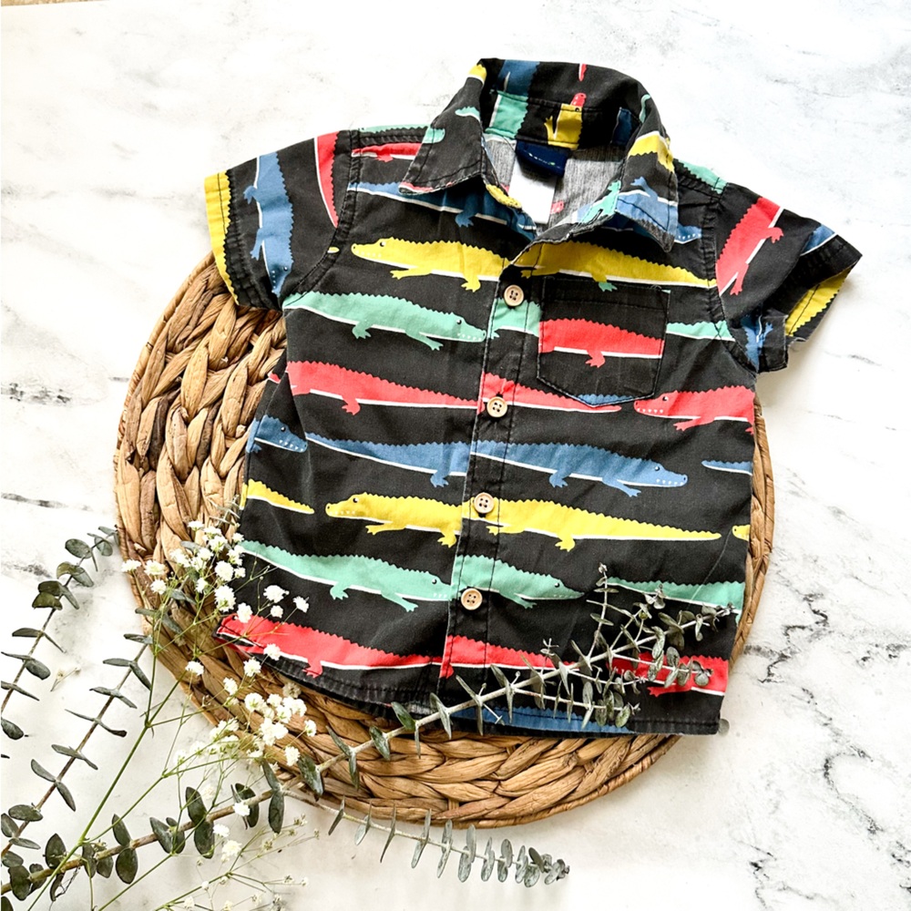Baby Rebels Toddler Boys Colorful Alligator Print Button Down Shirt
